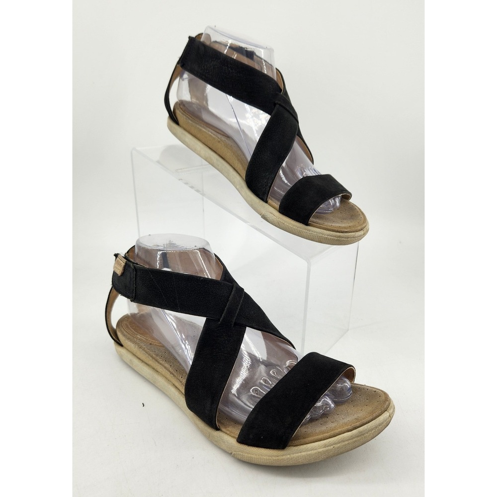ECCO Damara‎ Ankle Strap Sandal Womens 38 US 7/7.5 Black Suede Criss Cross Flat